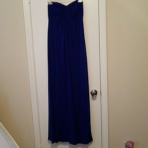 Blue long formal strapless gown prom dress